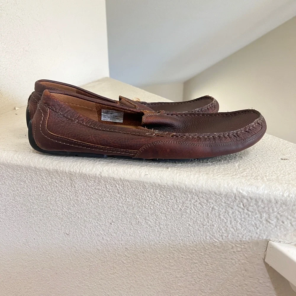 Clarks Men's Comfort Slip‎ On Brown Leather Loafers Brown Driving Shoes Work 13